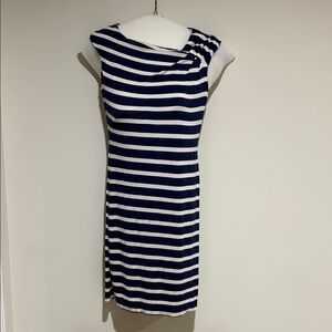 Calvin Klein One Shoulder Navy and White Dress